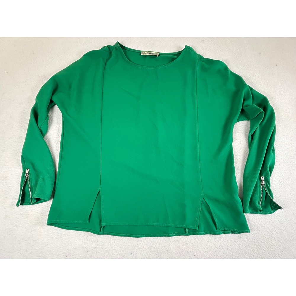 Callie Mac Blouse Womens Small Green Zipper Cuff Career HT2202